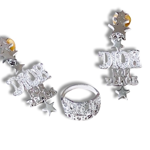 Dior Vintage Dior For Peace Y2K Diamanté Crystal Ring - Earrings Jewelry Set - Picture 17 of 17